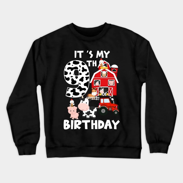 Farm Animals 9 Year Old It's My 9th Birthday Party Bday Girl Crewneck Sweatshirt by Tn Ole